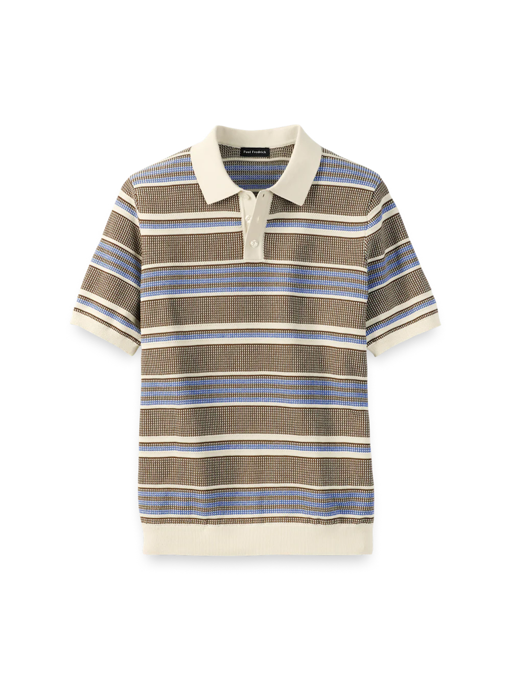 Cotton Three Button Polo - Brown/blue