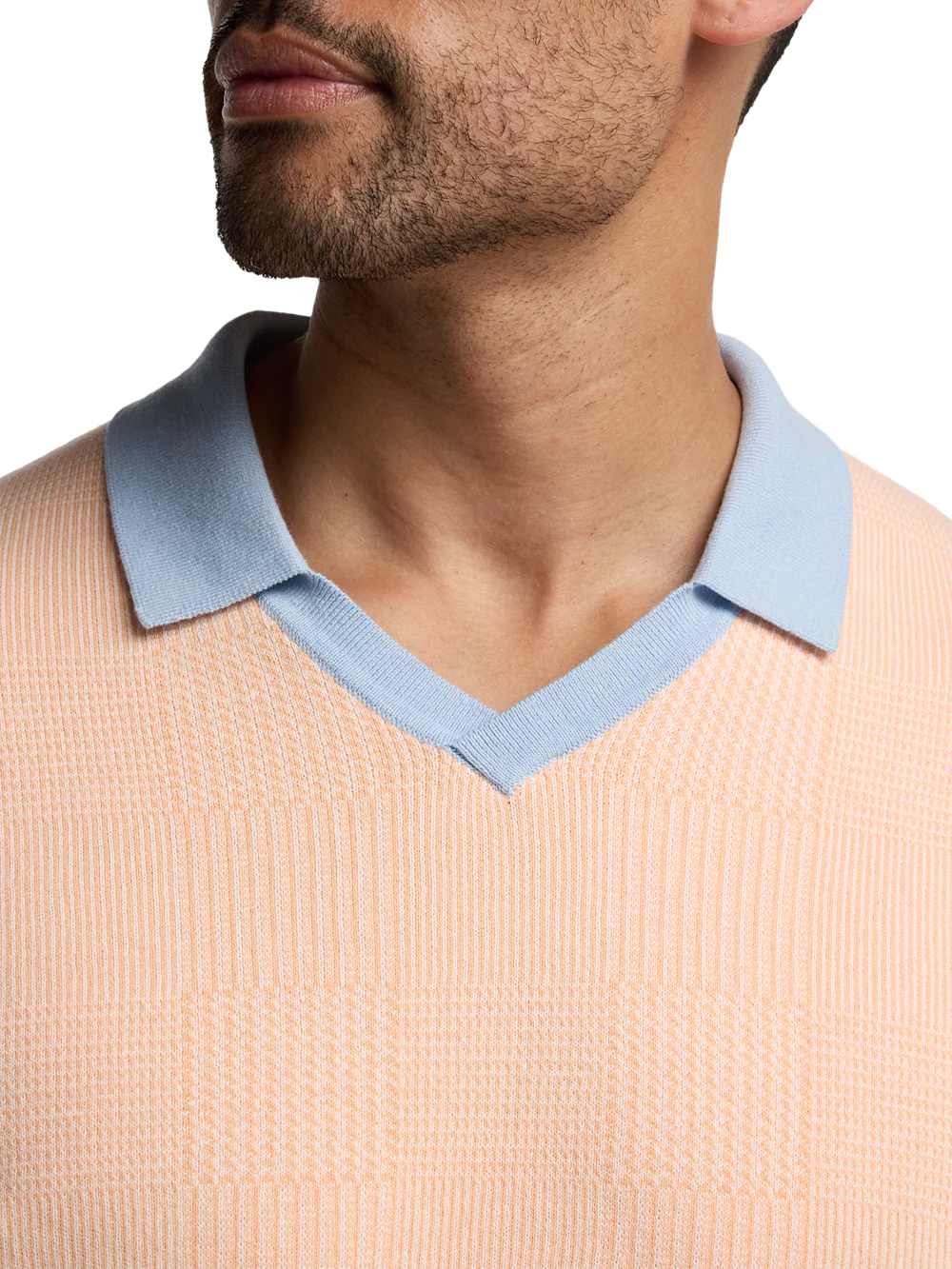 Cotton V-Neck Polo - Peach - Image 3