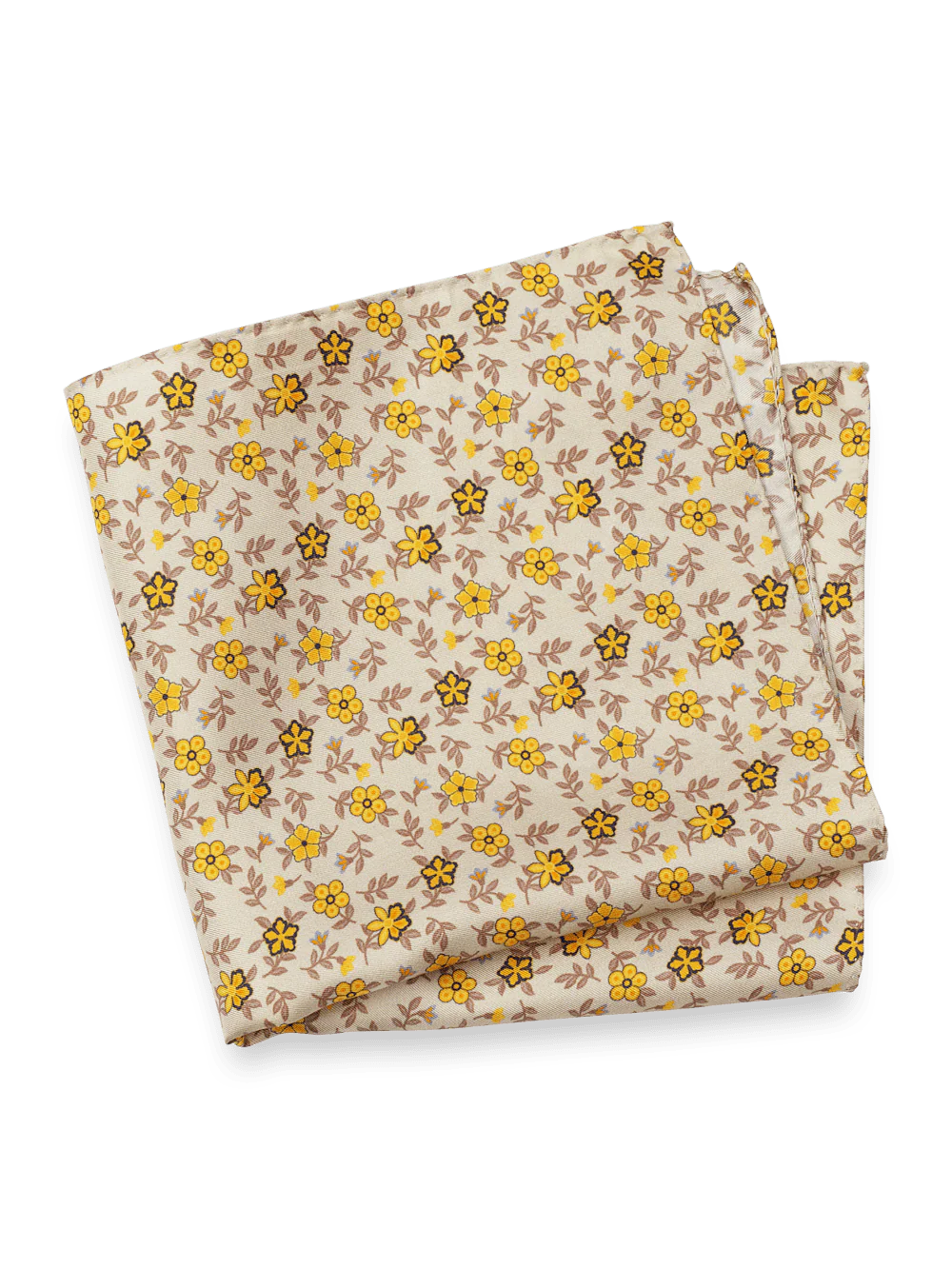 Floral Silk Pocket Square - Tan/yellow