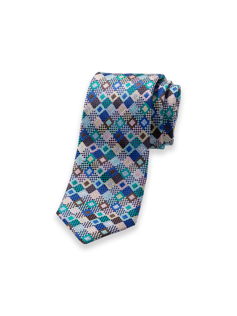Geometric Woven Silk Tie - Blue Multi