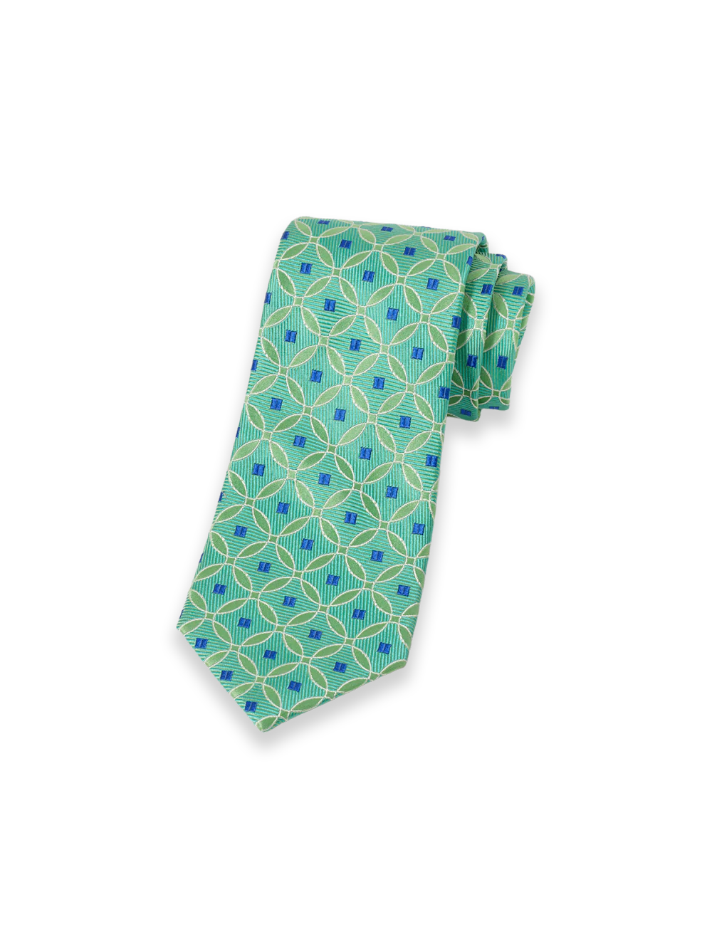 Geometric Woven Silk Tie - Green/blue
