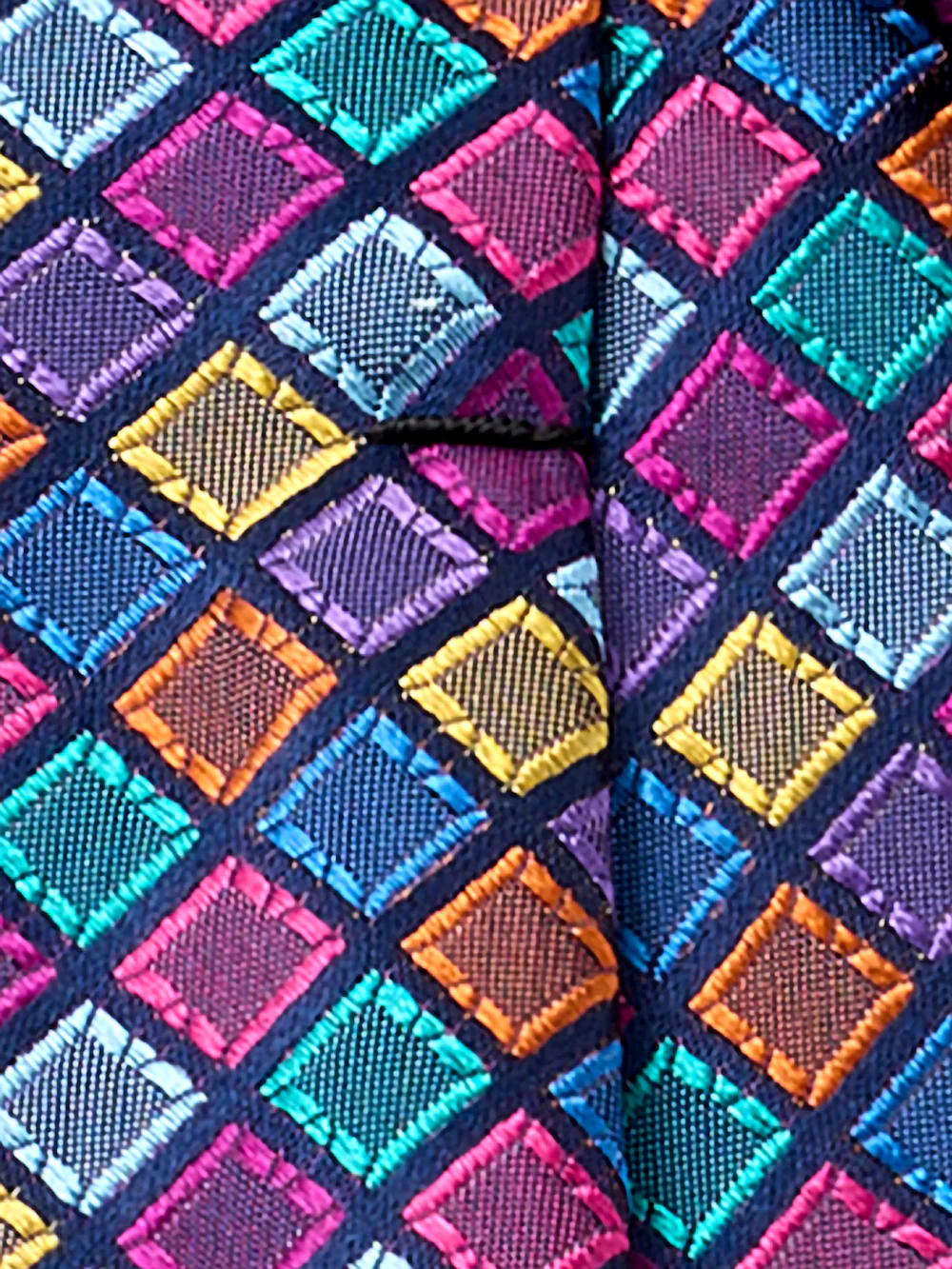 Geometric Woven Silk Tie - Navy Multi - Image 4