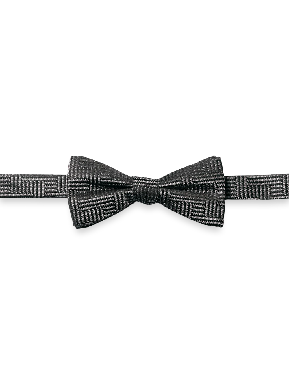 Herringbone Woven Silk Pre-tied Bow Tie - Silver