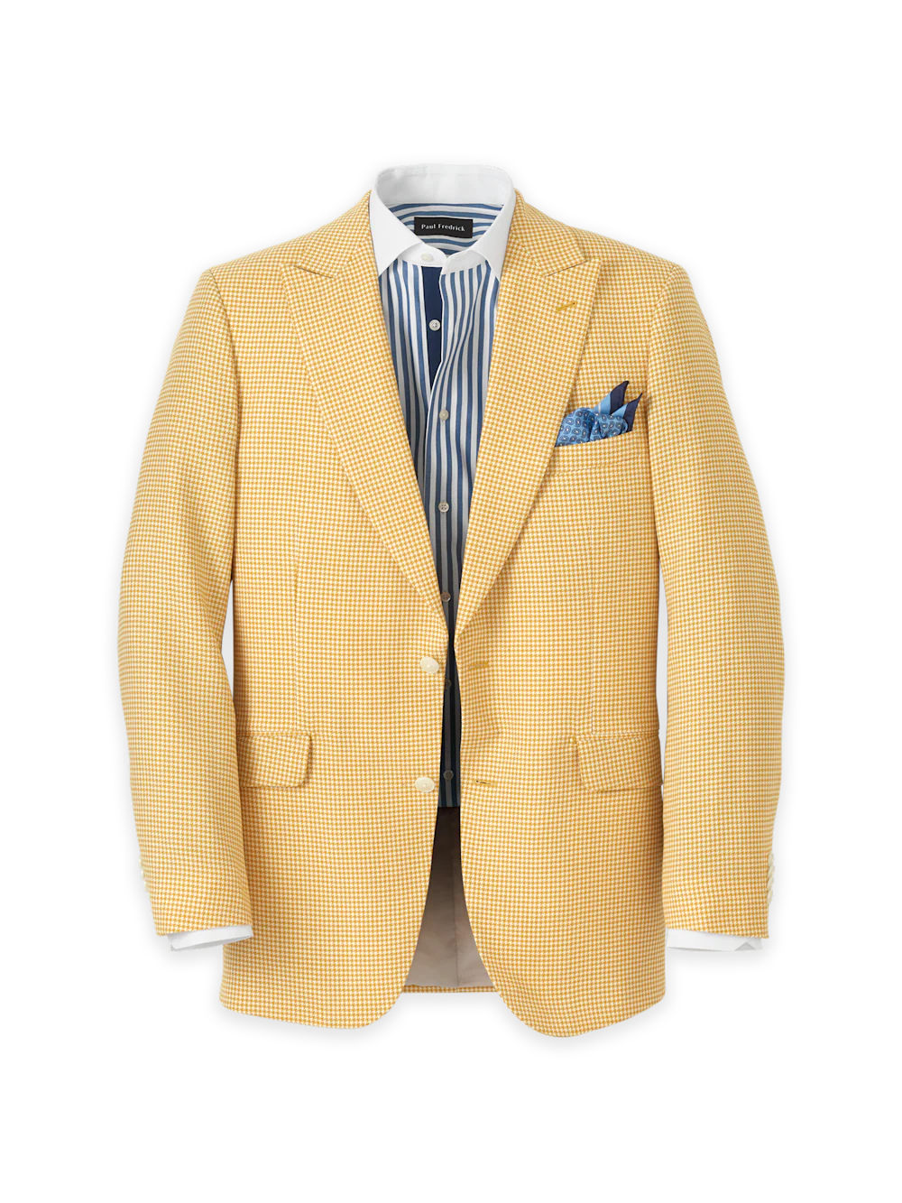 Houndstooth Wool Single Breasted Peak Lapel Sport Coat - Yellow