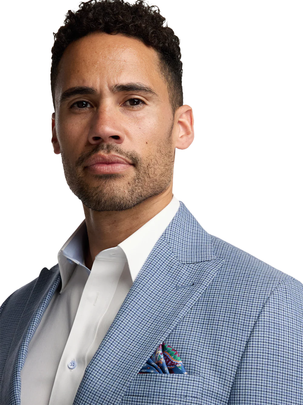 Houndstooth Wool Single Breasted Peak Lapel Suit - Blue Houndstooth - Image 3