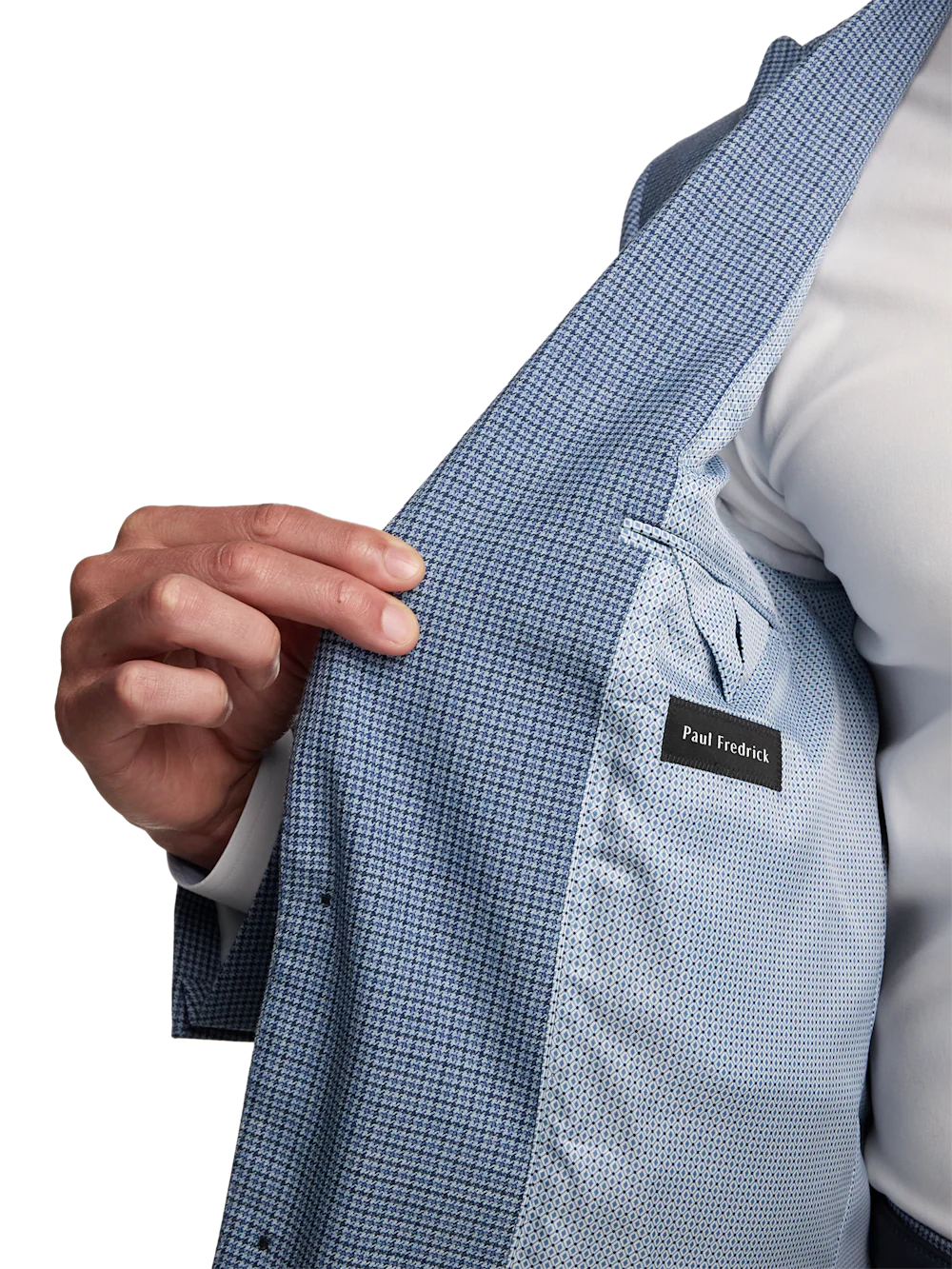 Houndstooth Wool Single Breasted Peak Lapel Suit - Blue Houndstooth - Image 4