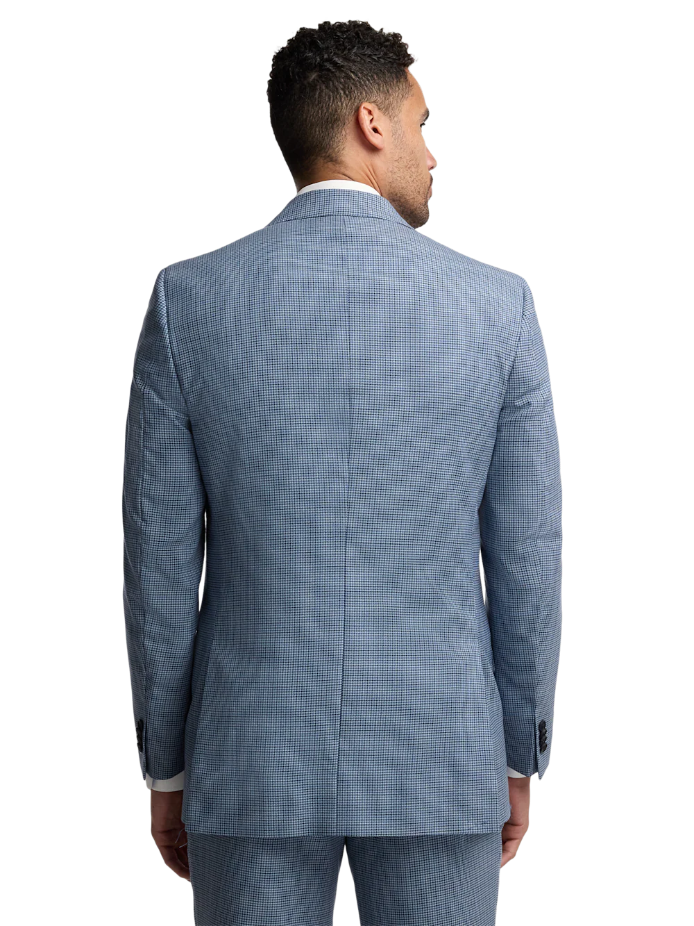 Houndstooth Wool Blend Single Breasted Peak Lapel Suit Jacket - Blue Houndstooth - Image 7