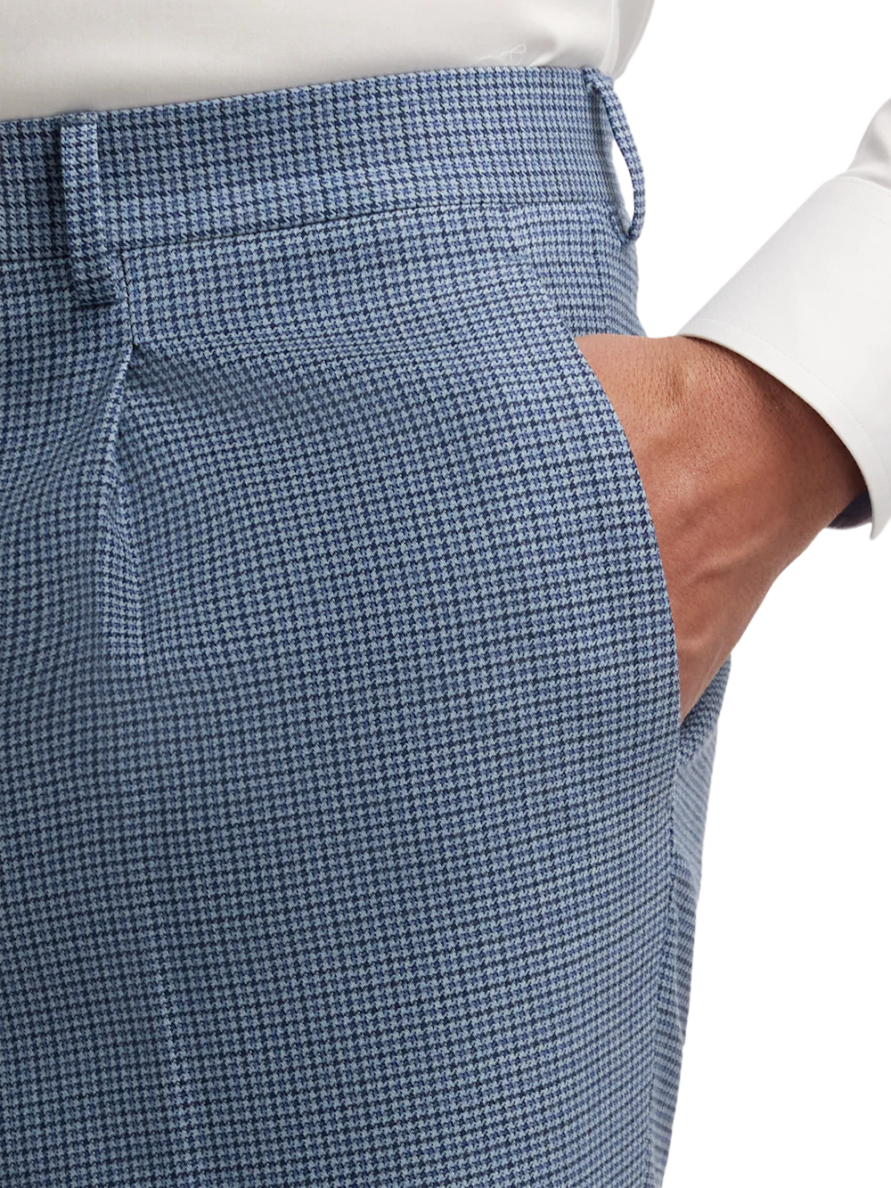 Houndstooth Wool Blend Single Pleat Suit Pants - Blue Houndstooth - Image 4