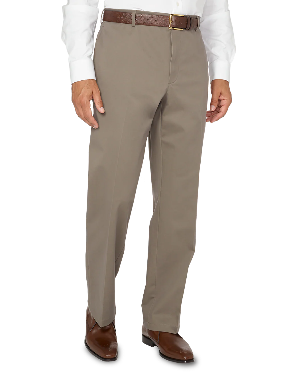 Impeccable Flat Front Pant Non-iron Smart Stretch Waistband - Slate Brown