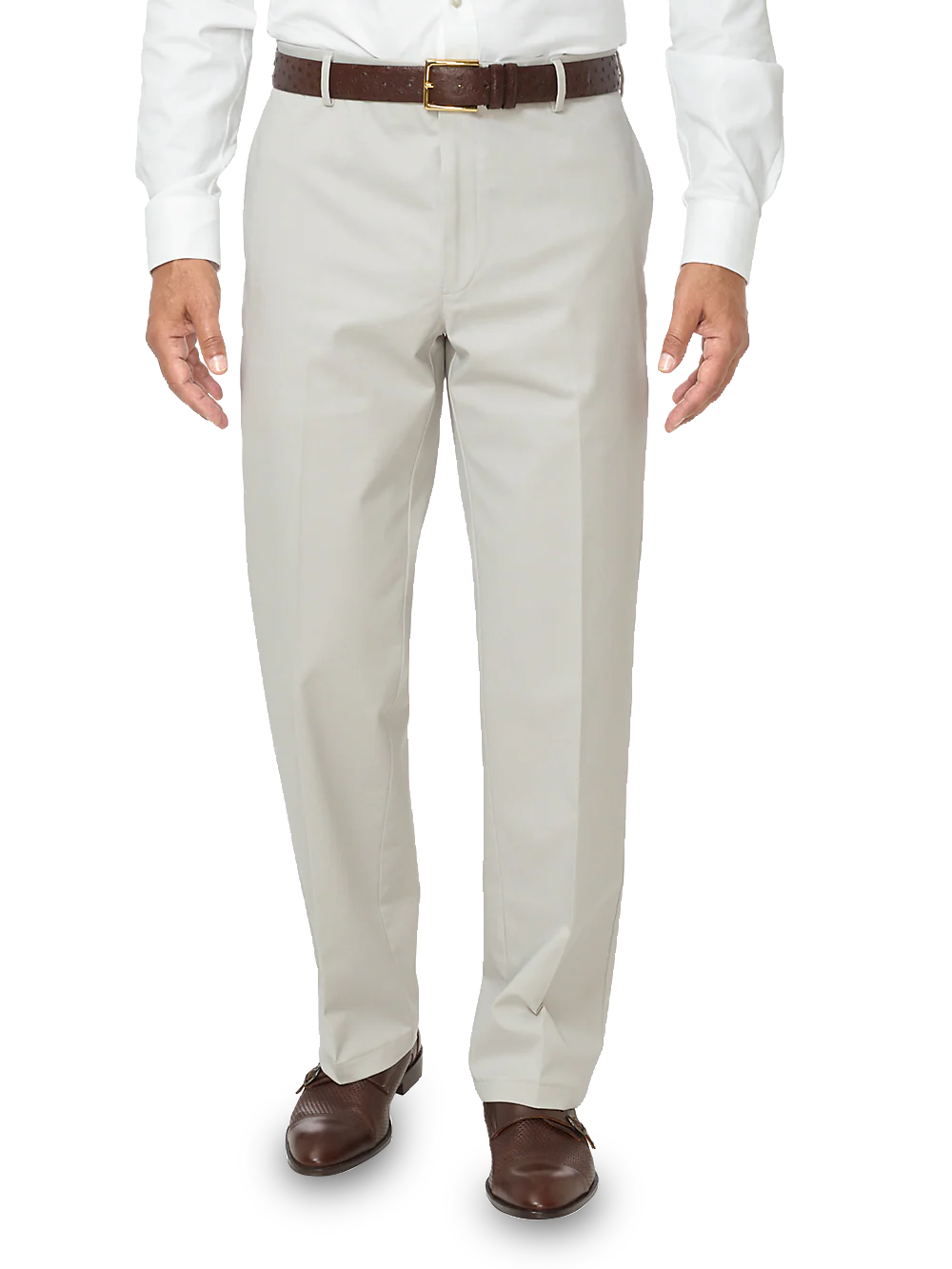 Impeccable Flat Front Pant Non-iron Smart Stretch Waistband - Stone