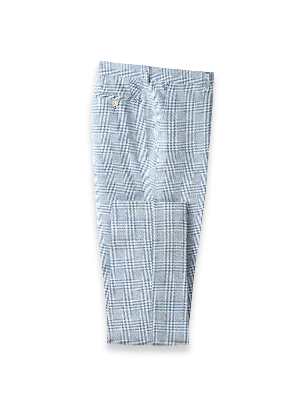 Italian Cotton Blend Plaid Flat Front Suit Pants - Tan/blue Plaid