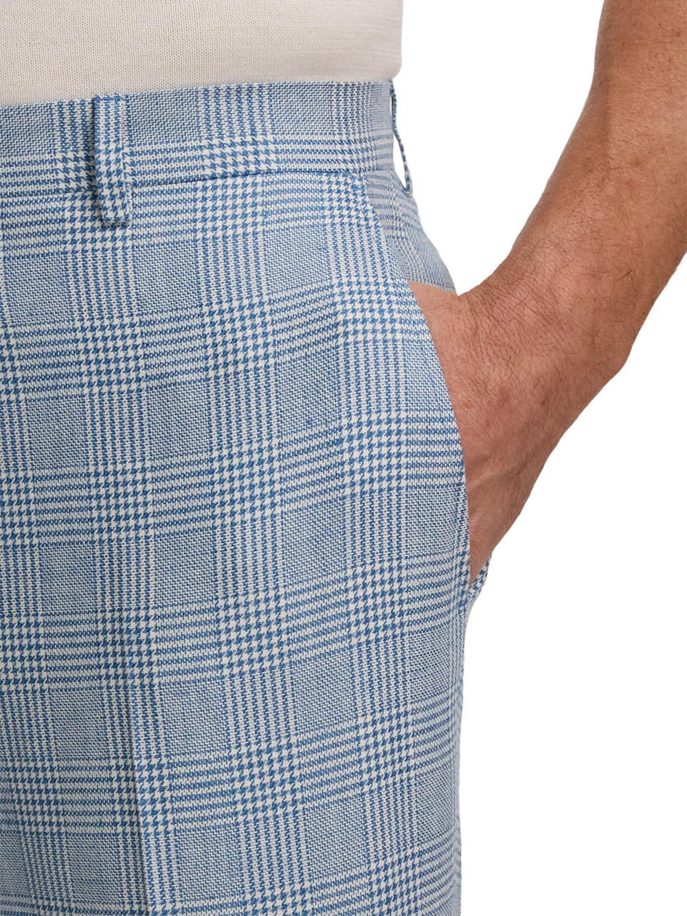 Italian Cotton Blend Plaid Flat Front Suit Pants - Tan/blue Plaid - Image 4