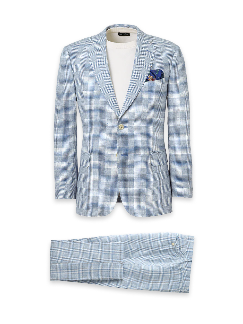 Italian Cotton Blend Single Breasted Notch Lapel Suit - Tan/blue Plaid
