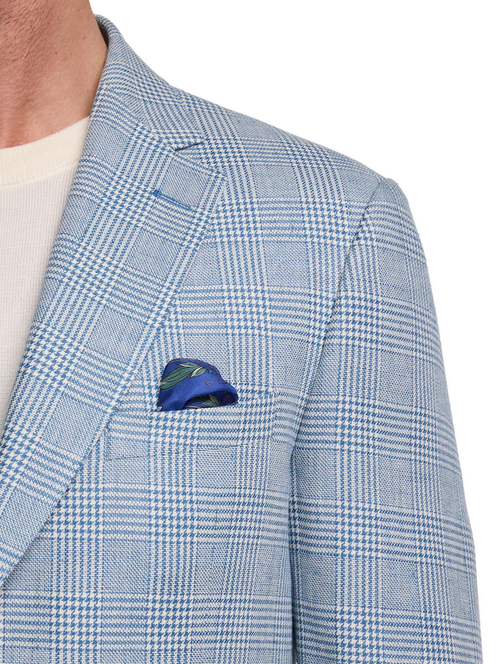 Italian Cotton Blend Single Breasted Notch Lapel Suit - Tan/blue Plaid - Image 6
