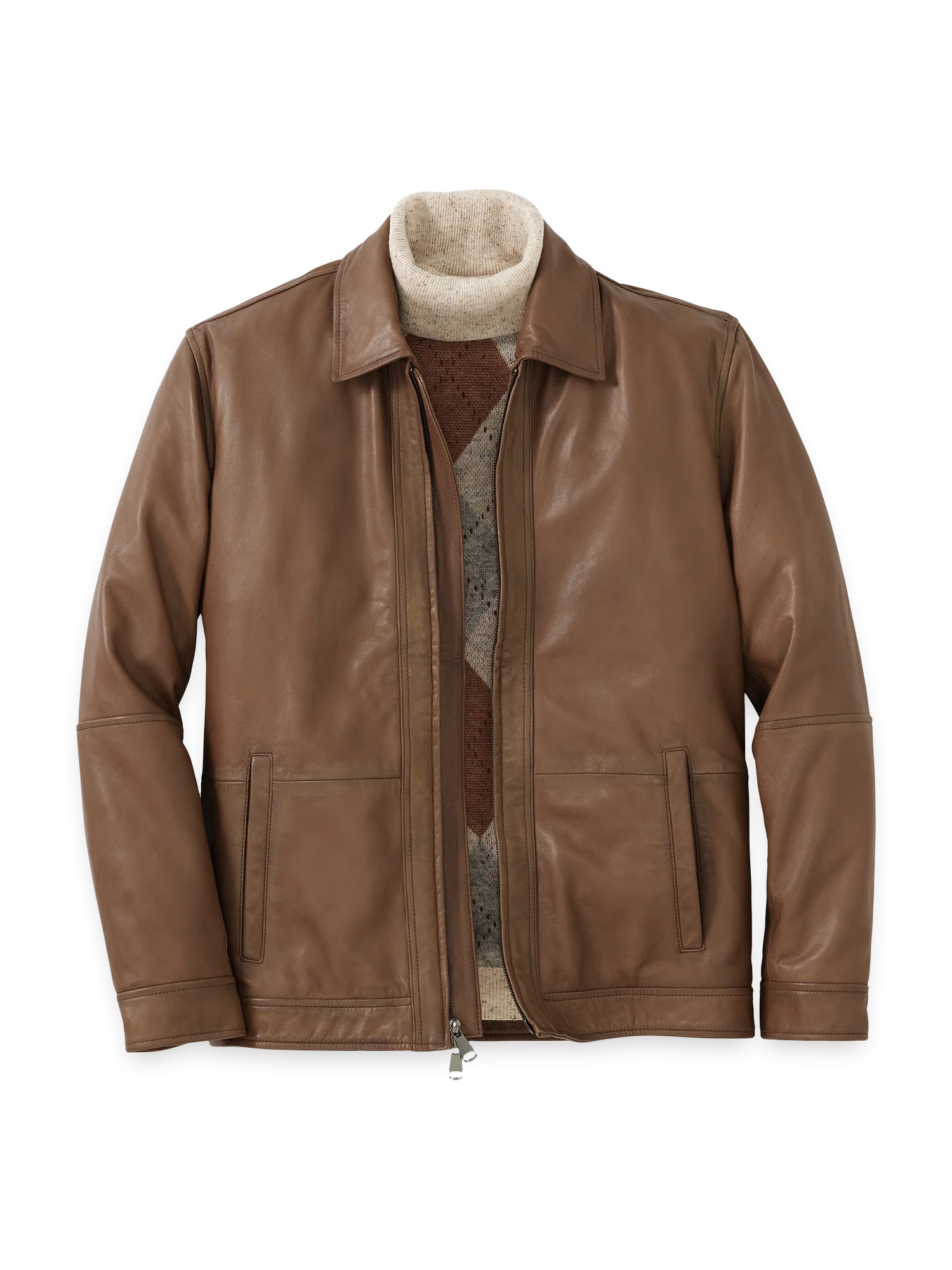 Leather Bomber Jacket - Brown