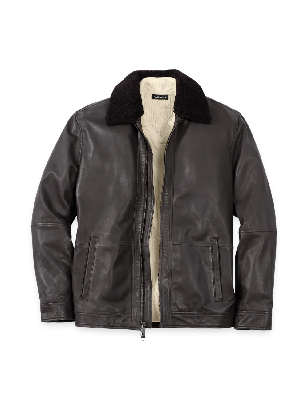 Leather Bomber Shearling Jacket - Brown