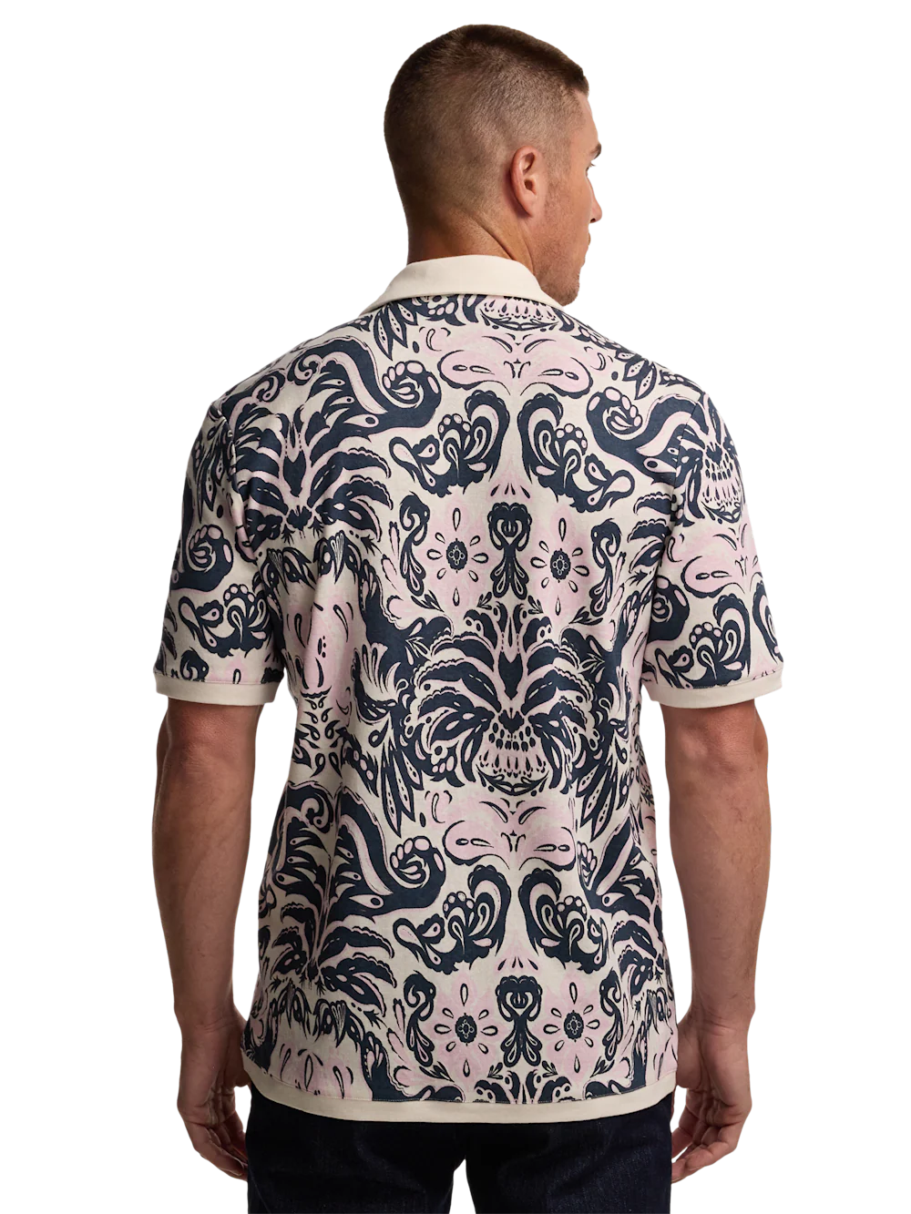 Linen Blend Button Front Camp - Navy/pink - Image 5