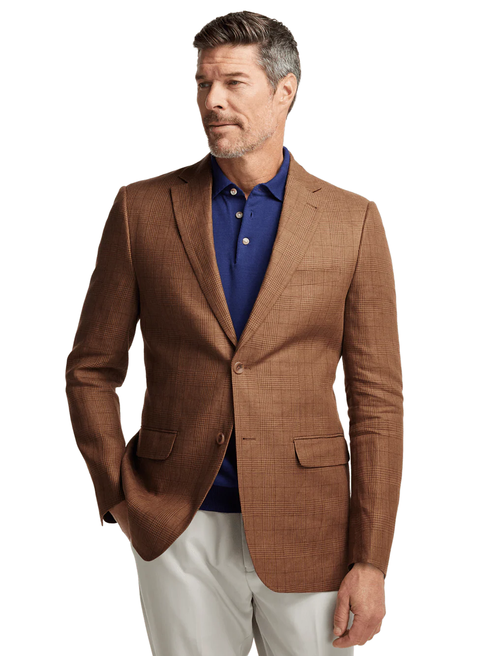 Linen Plaid Single Breasted Notch Lapel Sport Coat - Brown - Image 2