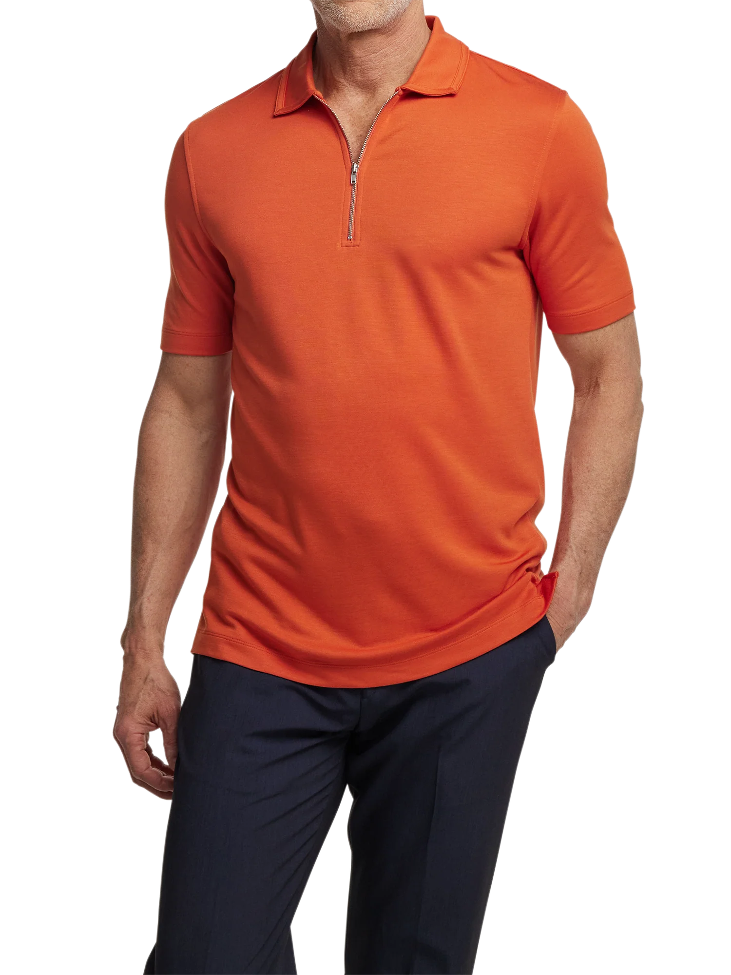 Lyocell Blend Quarter Zip Polo - Rust - Image 2