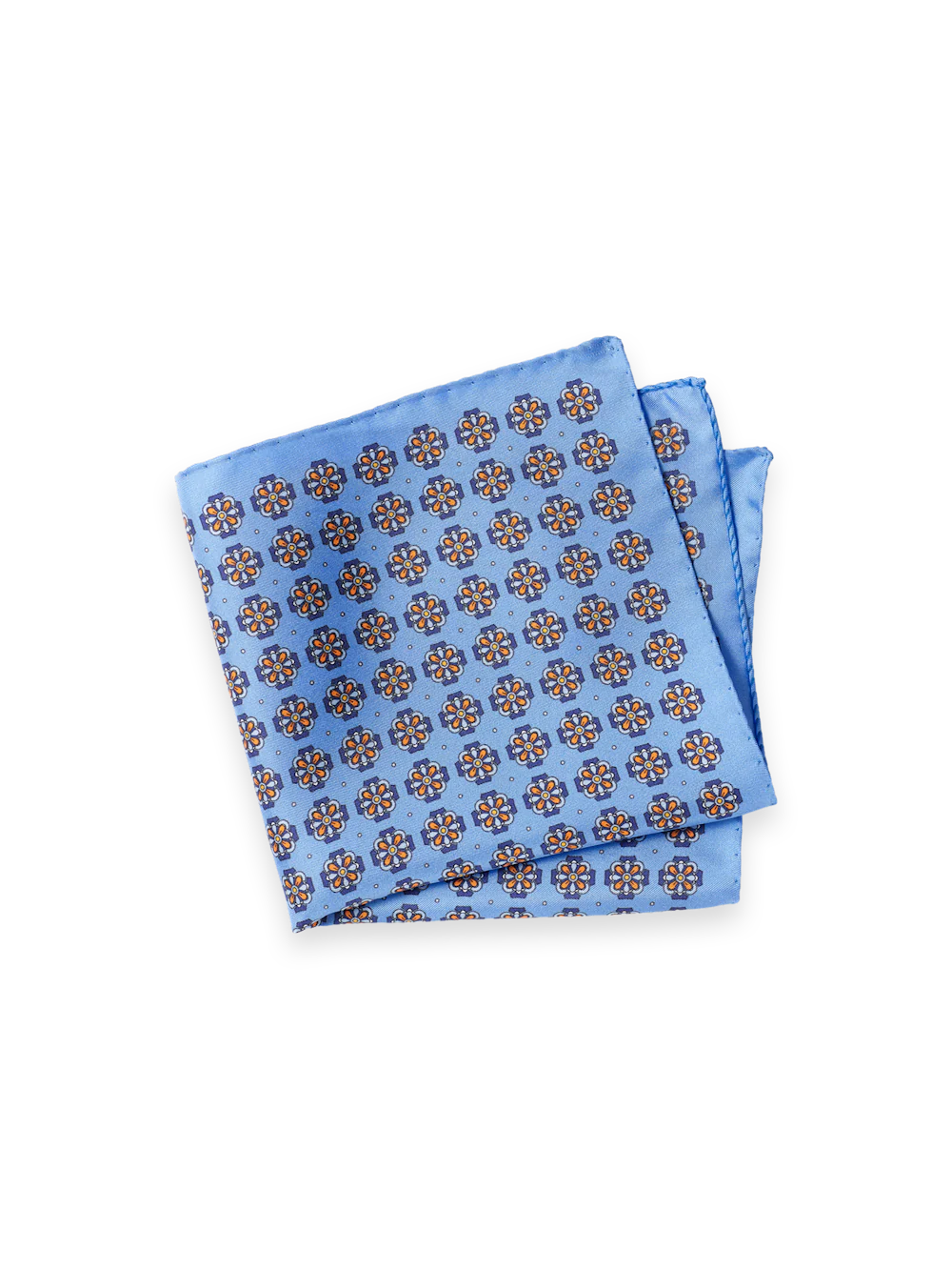Medallion Silk Pocket Square - Blue/orange