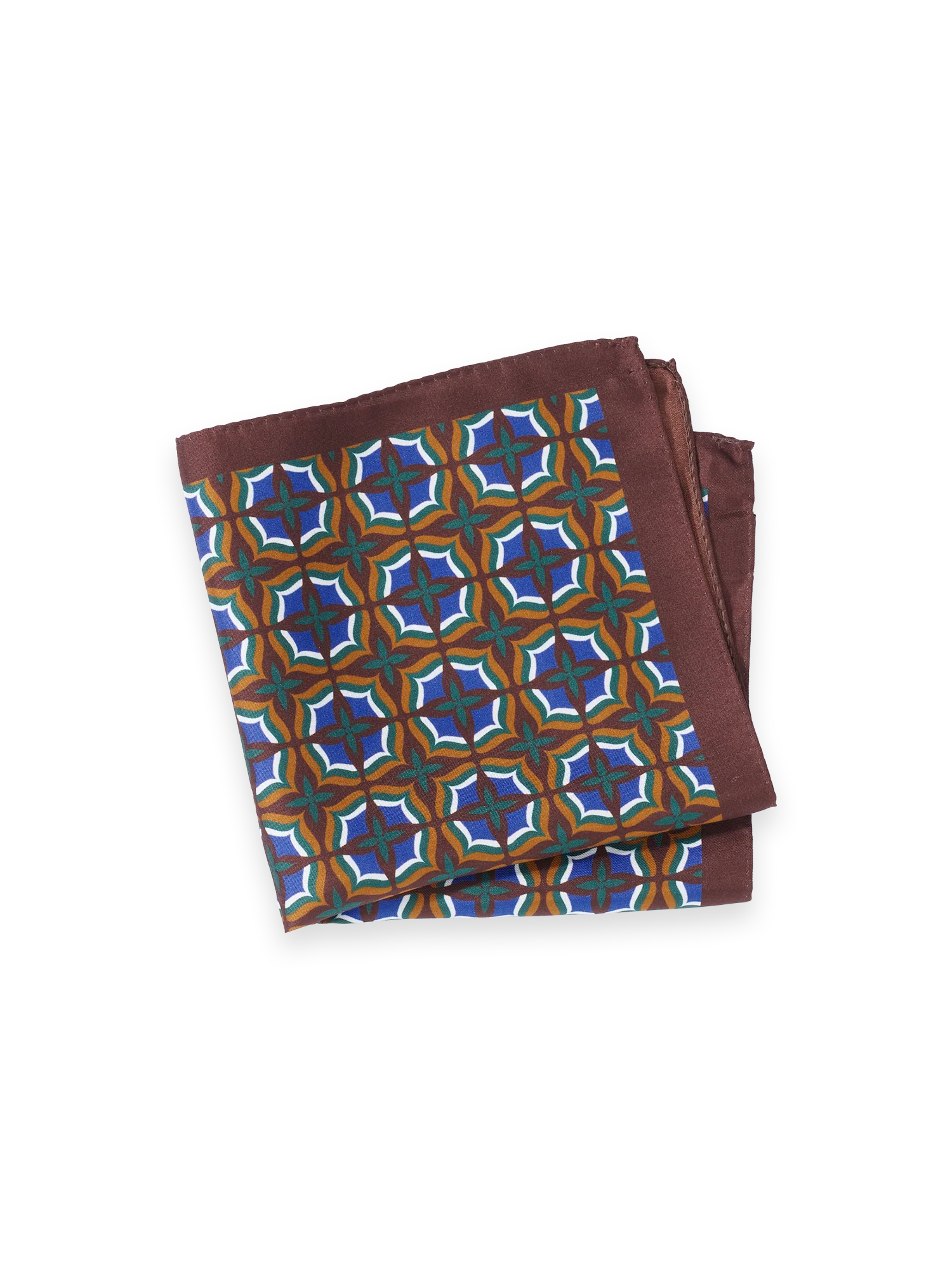 Medallion Silk Pocket Square - Brown Multi
