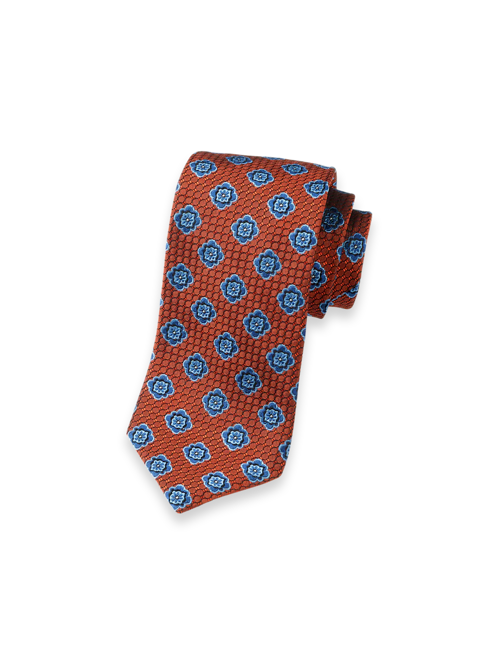 Medallion Woven Silk Tie - Orange/blue