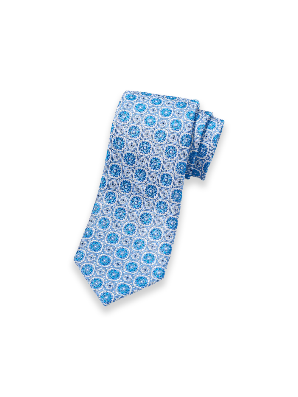Medallion Woven Silk Tie - Light Blue