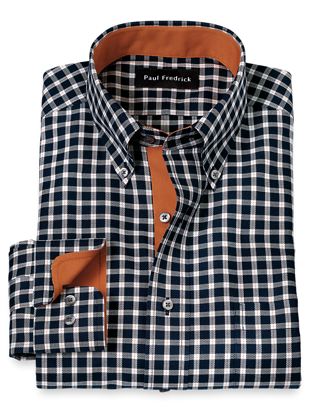 Non-Iron Cotton Check Dress Shirt With Contrast Trim - Black/rust