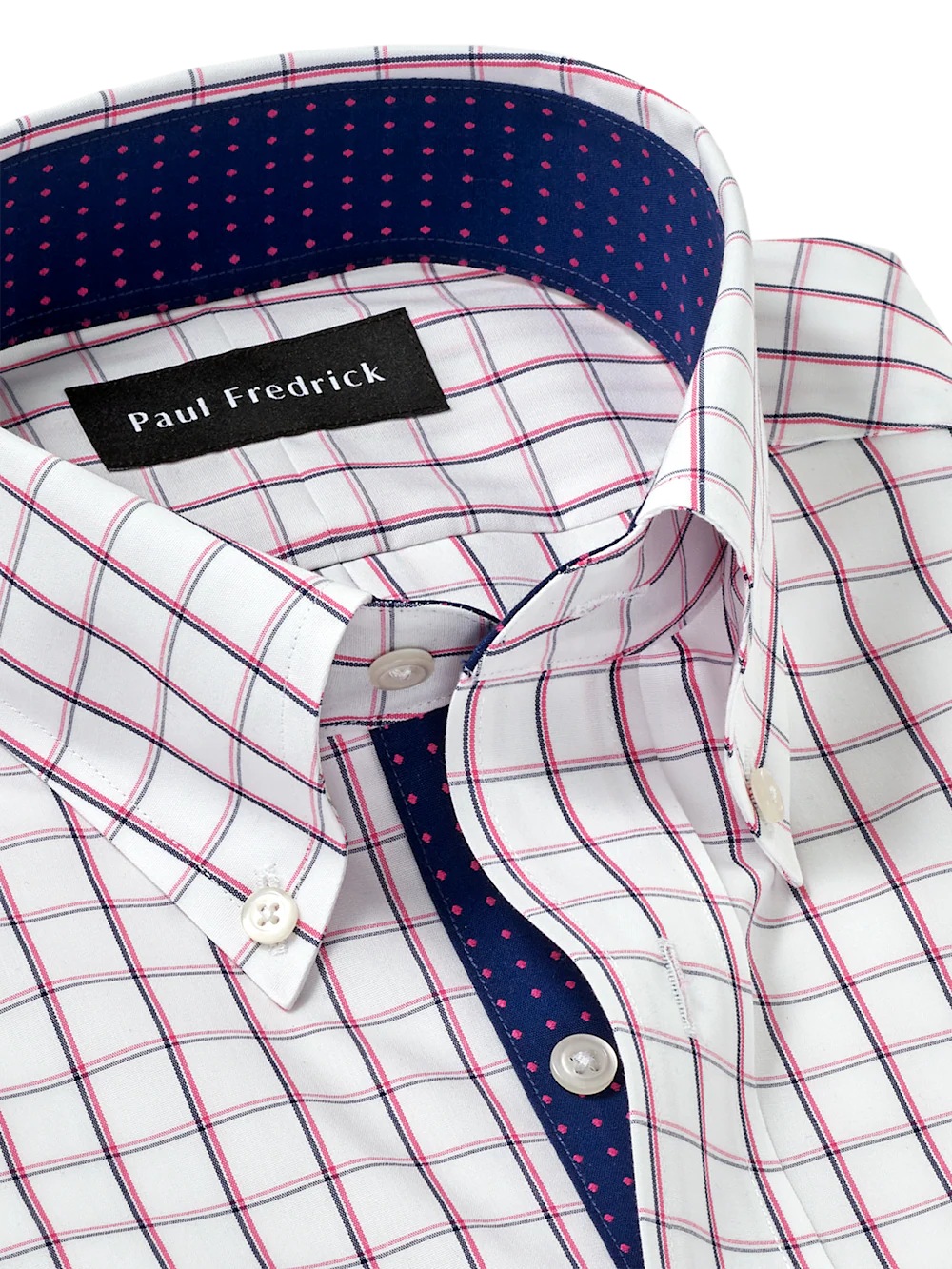 Non-Iron Cotton Check Dress Shirt With Contrast Trim - Navy/pink - Image 7