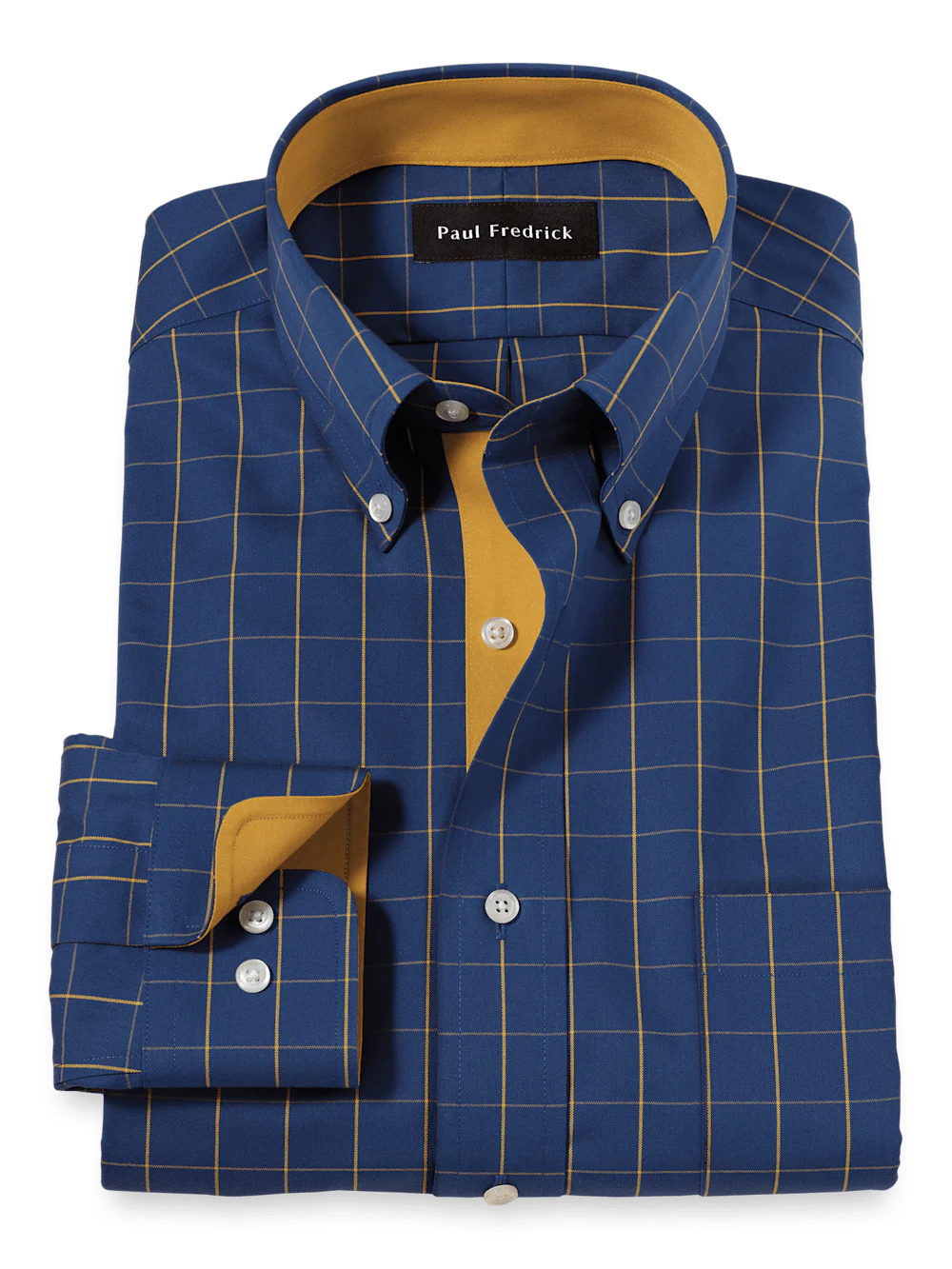 Non-Iron Cotton Check Dress Shirt With Contrast Trim - Blue
