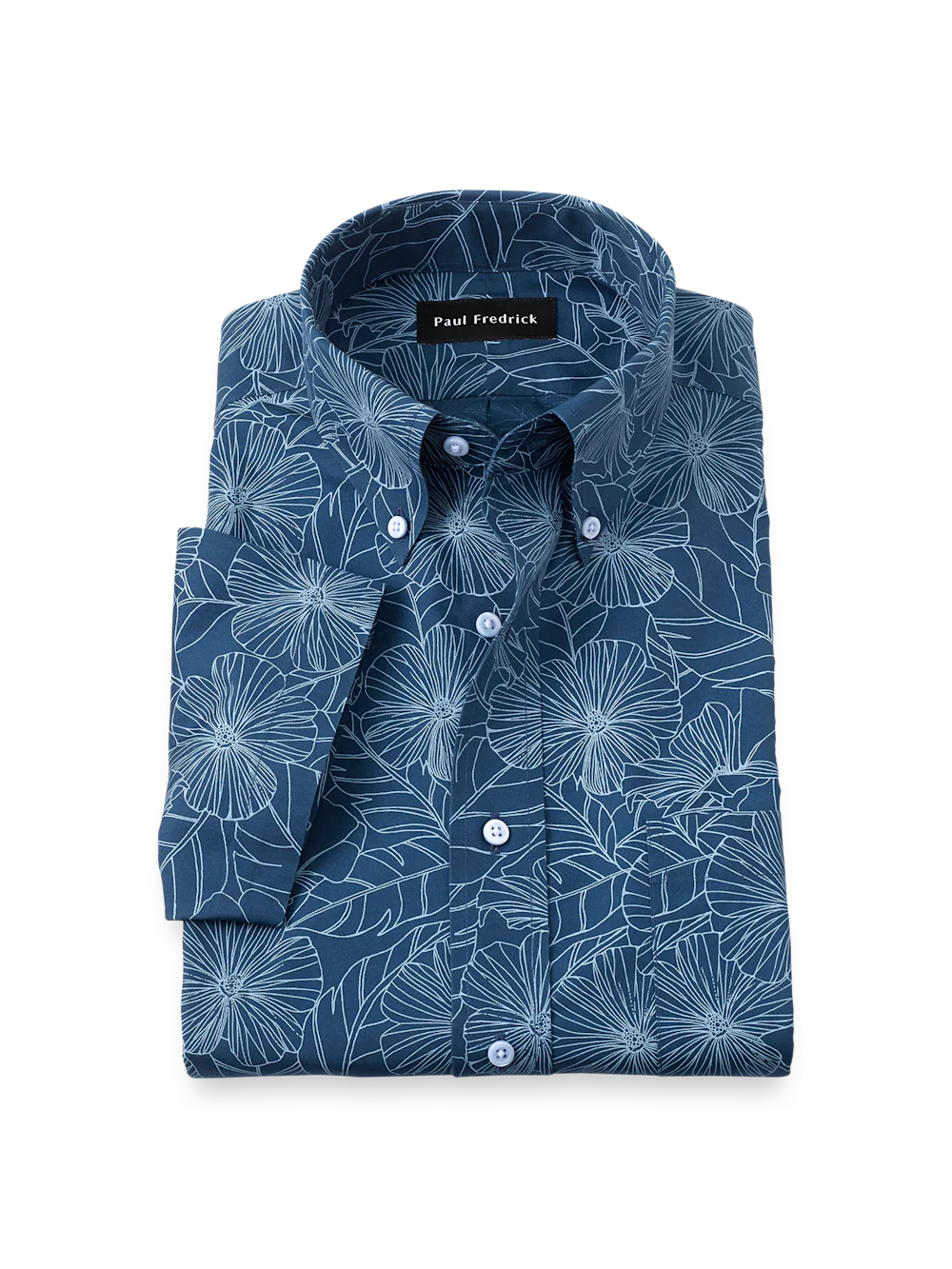 Non-Iron Cotton Floral Dress Shirt - Navy/teal