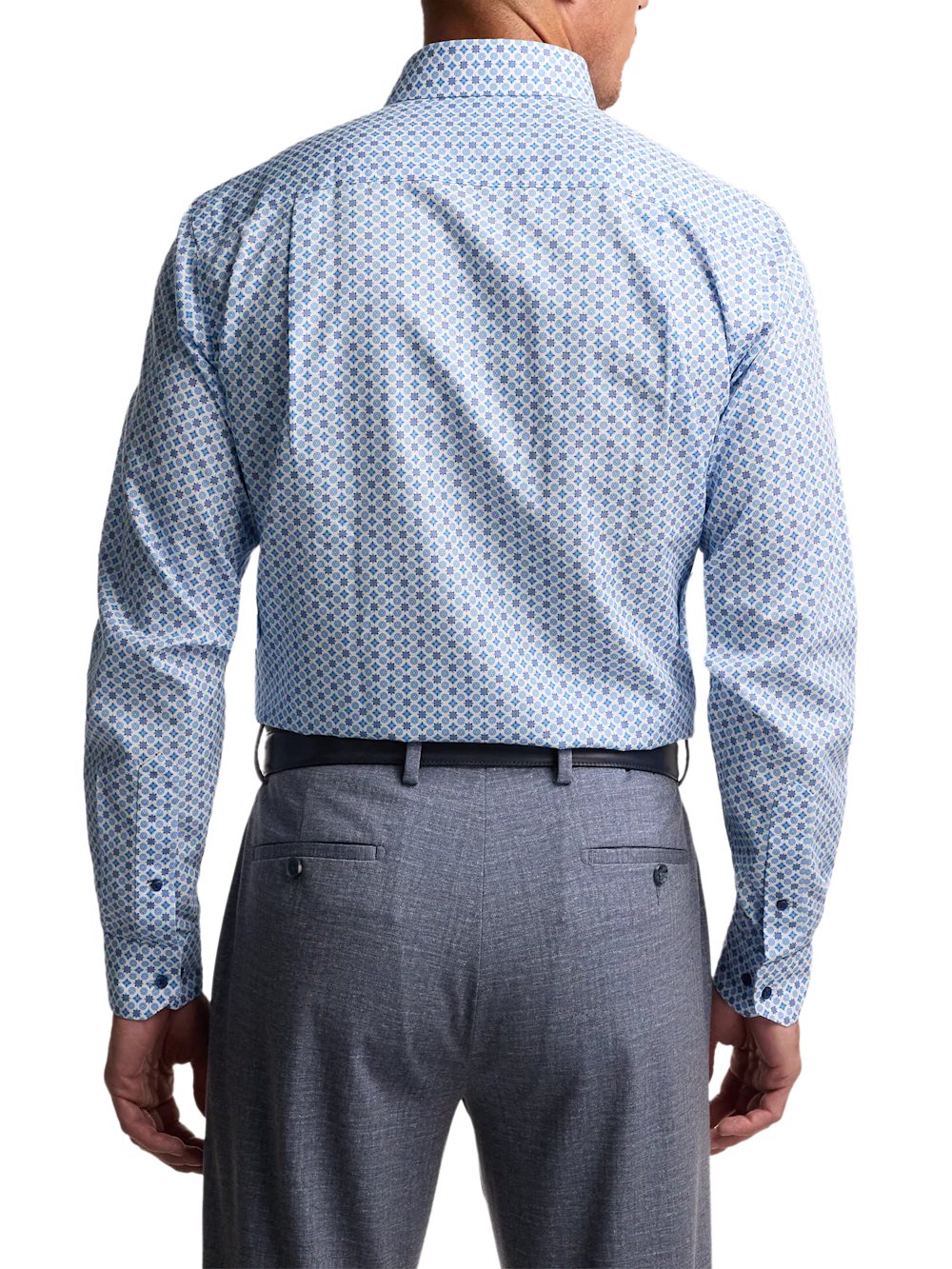 Non-Iron Cotton Geometric Dress Shirt With Contrast Trim - Blue - Image 5