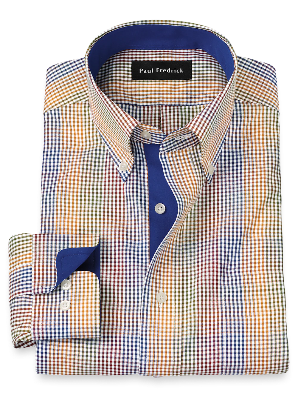 Non-Iron Cotton Gingham Dress Shirt With Contrast Trim - Multi