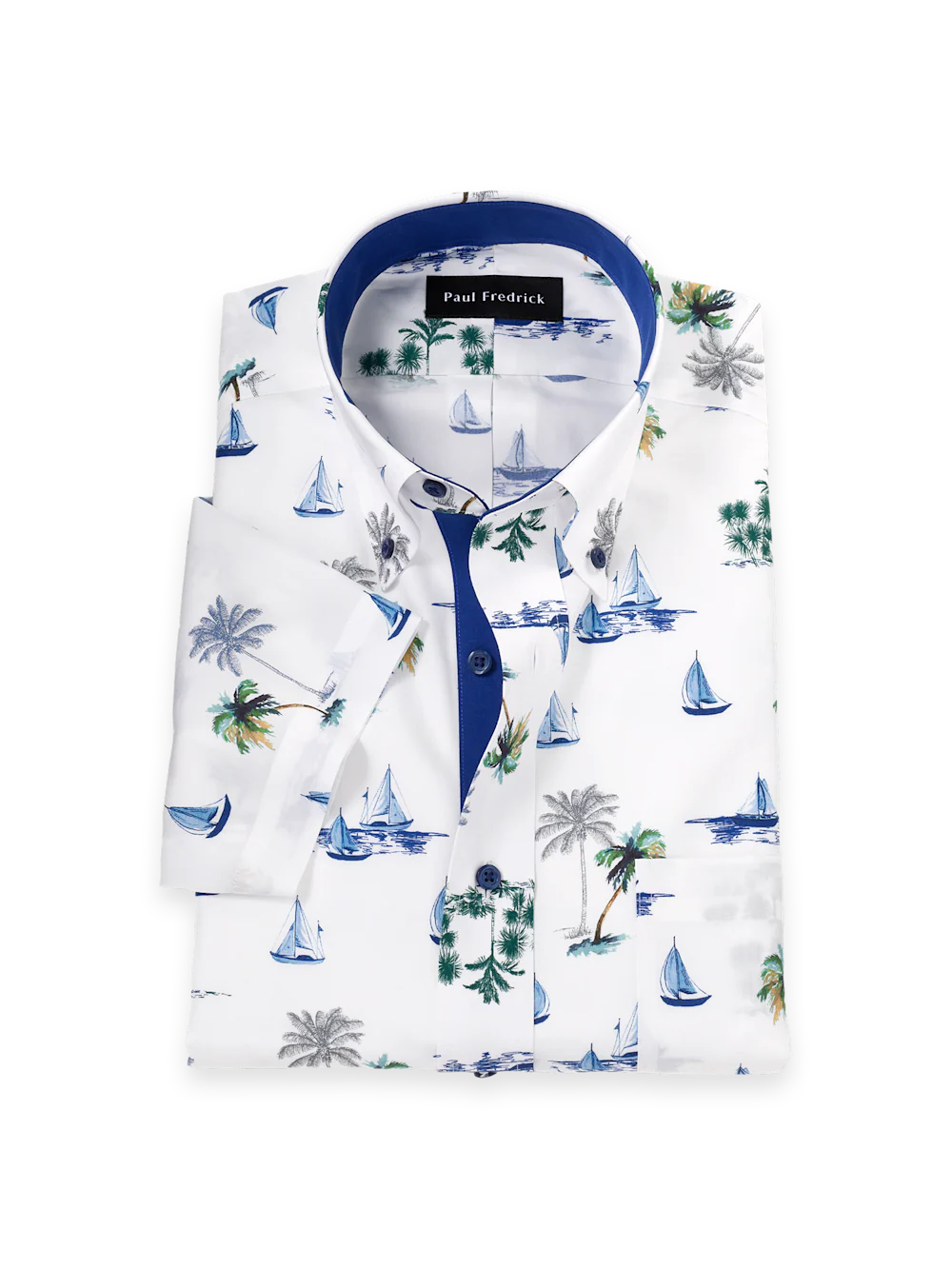 Non-Iron Cotton Novelty Dress Shirt With Contrast Trim - White Multi