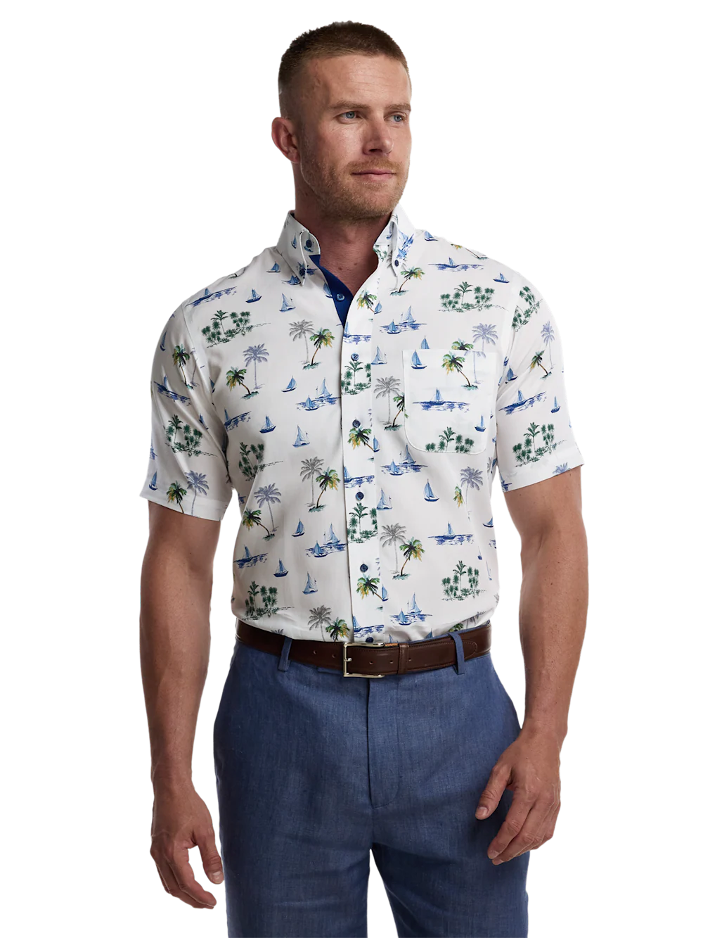 Non-Iron Cotton Novelty Dress Shirt With Contrast Trim - White Multi - Image 2
