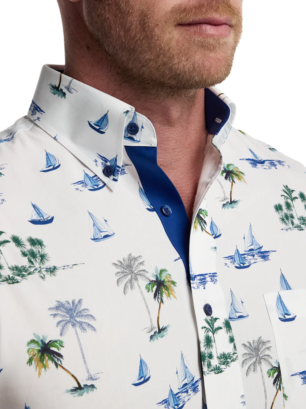 Non-Iron Cotton Novelty Dress Shirt With Contrast Trim - White Multi - Image 3