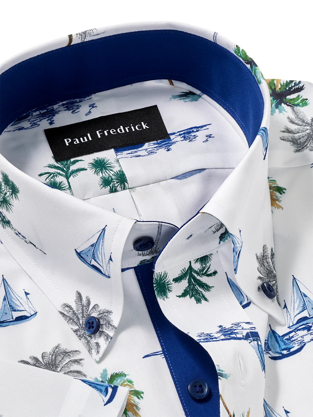 Non-Iron Cotton Novelty Dress Shirt With Contrast Trim - White Multi - Image 7