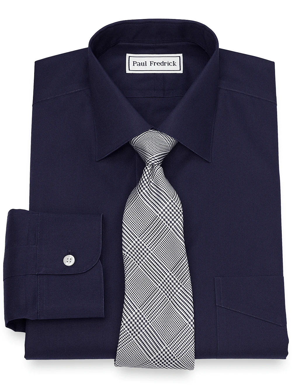 Non-Iron Cotton Pinpoint Solid Spread Collar Dress Shirt - Navy
