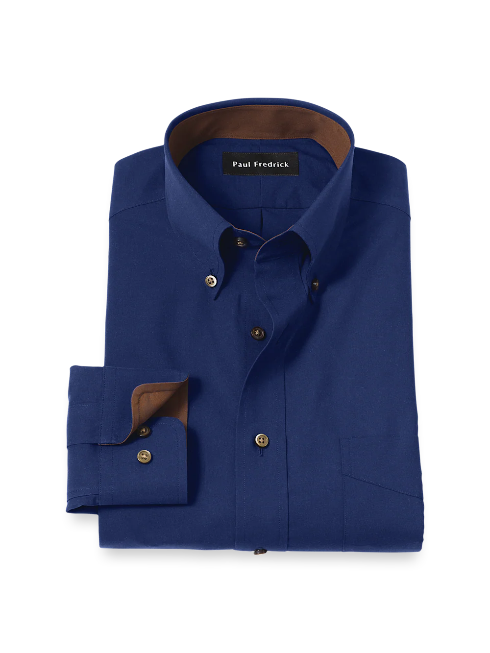 Non-Iron Cotton Solid Dress Shirt With Contrast Trim - Navy