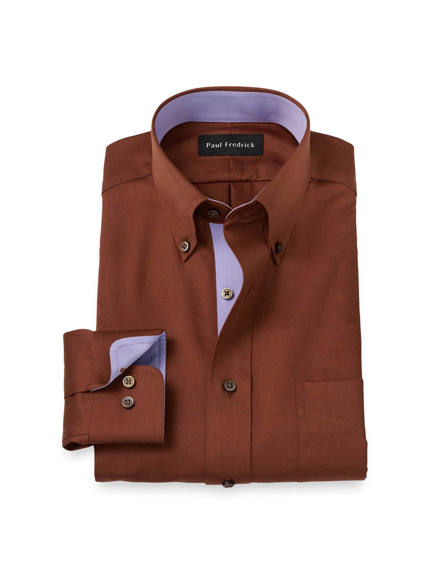 Non-Iron Cotton Solid Dress Shirt With Contrast Trim - Brown