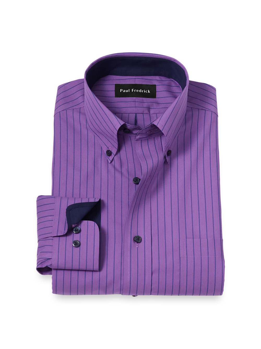 Non-Iron Cotton Stripe Dress Shirt With Contrast Trim - Purple