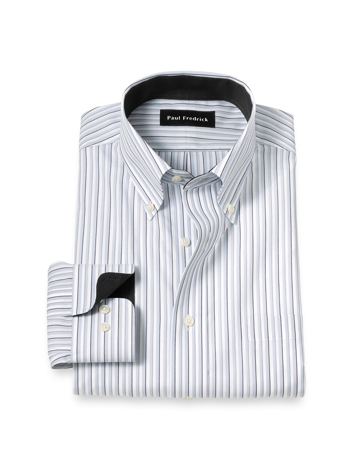 Non-Iron Cotton Stripe Dress Shirt With Contrast Trim - Grey/white