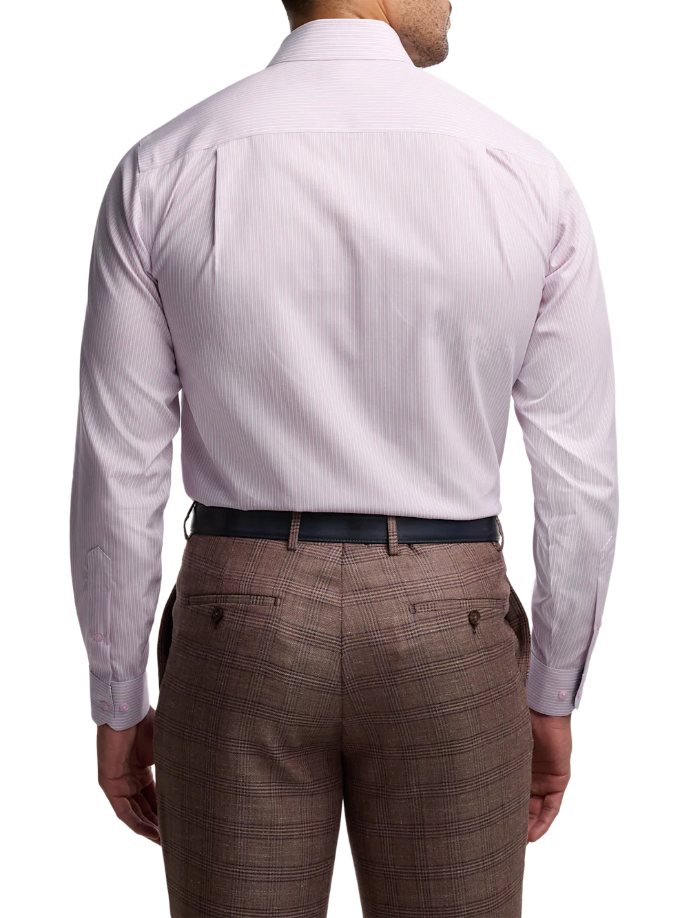 Non-Iron Cotton Stripe Dress Shirt With Contrast Trim - Pink/navy - Image 5