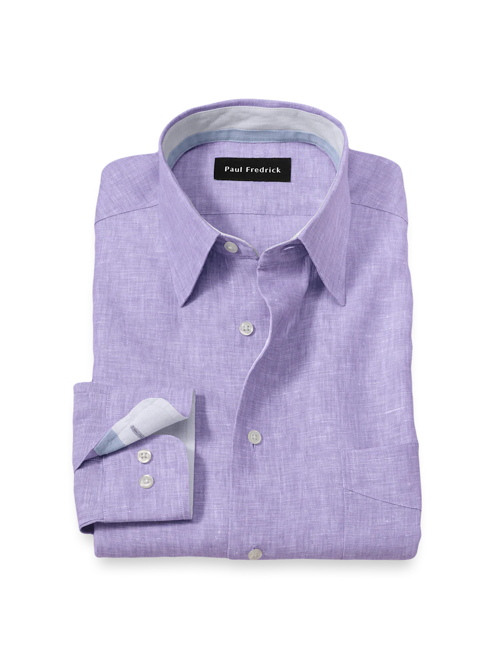 Non-Iron Linen Solid Dress Shirt With Contrast Trim - Lavender