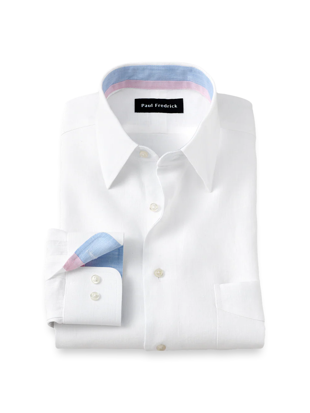 Non-Iron Linen Solid Dress Shirt With Contrast Trim - White