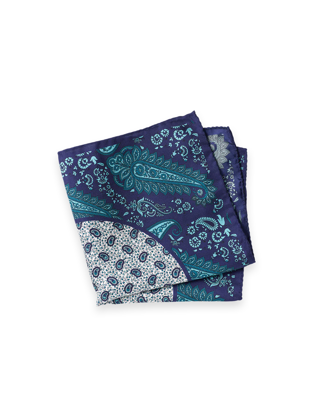 Paisley Silk Pocket Square - Navy/teal