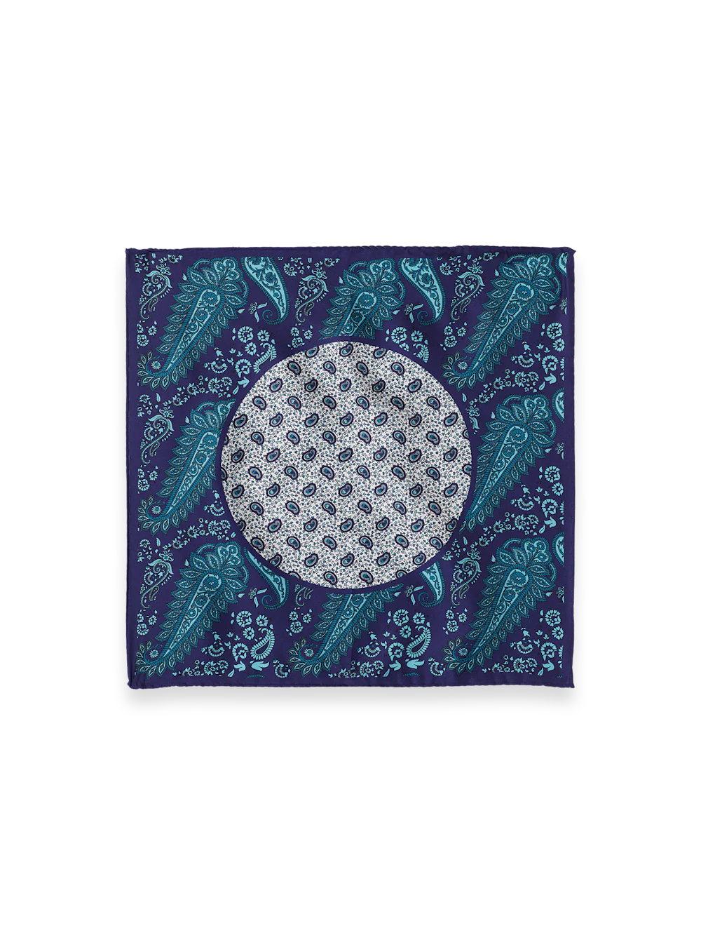 Paisley Silk Pocket Square - Navy/teal - Image 2
