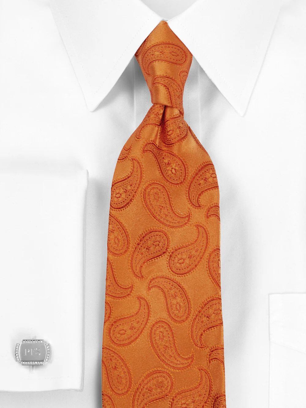 Paisley Woven Silk Tie - Orange - Image 2