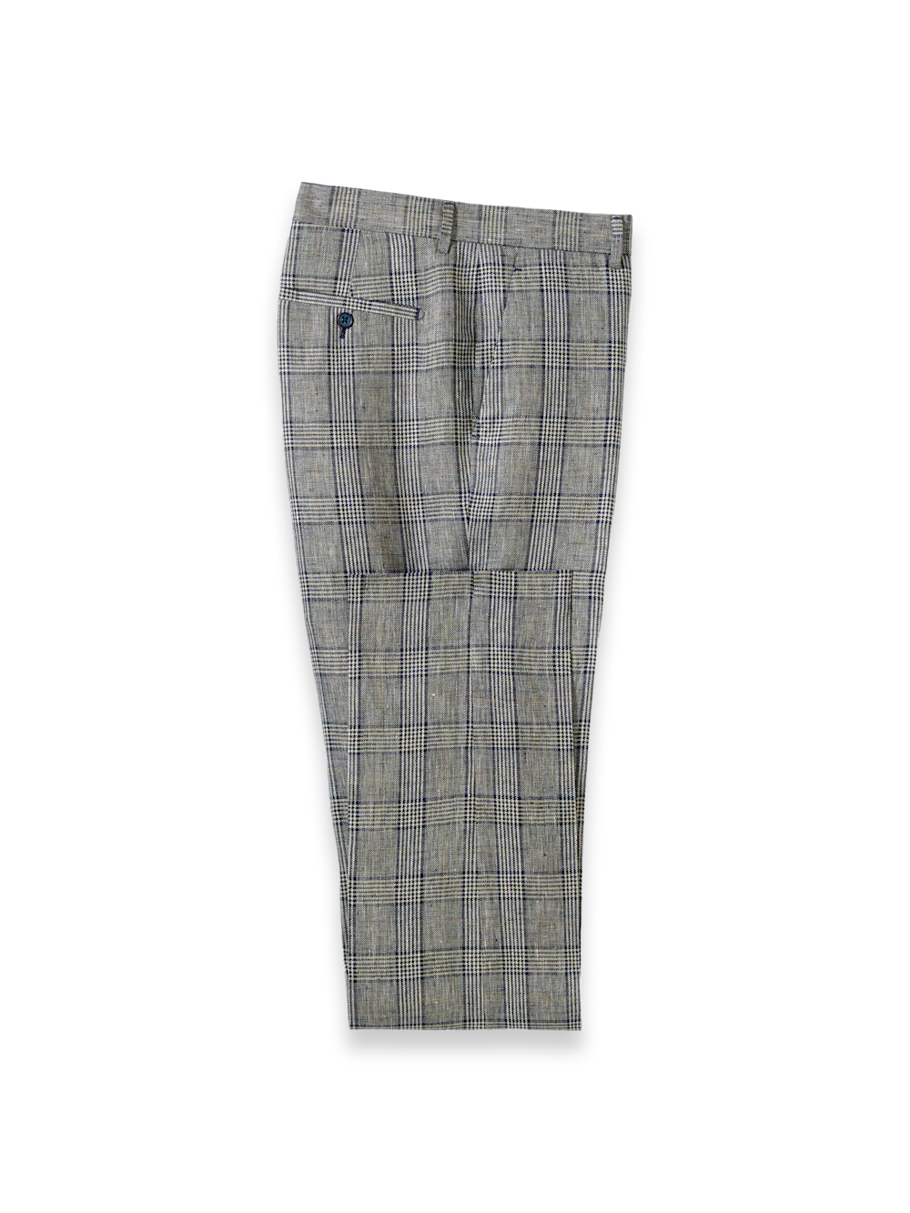 Plaid Linen Flat Front Suit Pants - Tan/blue Plaid