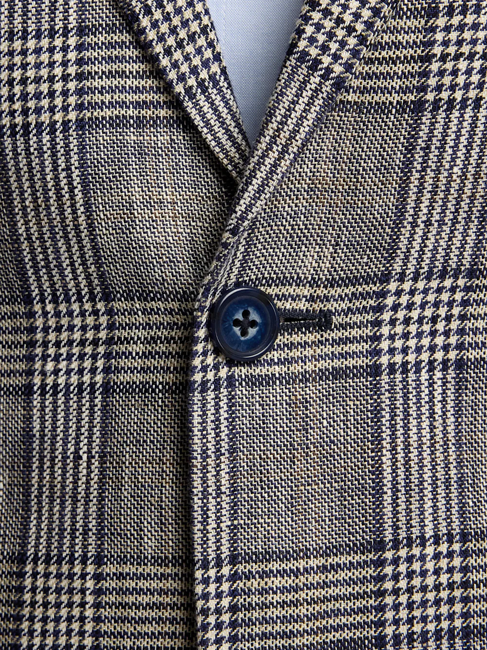 Plaid Linen Single Breasted Notch Lapel Suit - Tan/blue Plaid - Image 5